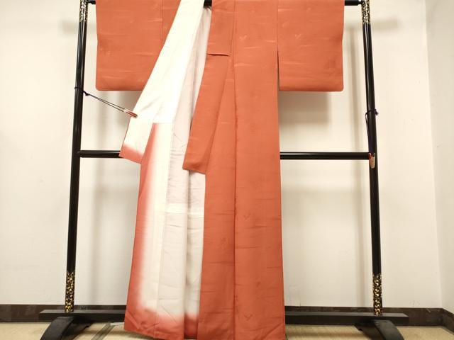 平和屋着物■上質な色無地　風景地紋　丹色　正絹　逸品　DABH5019ea