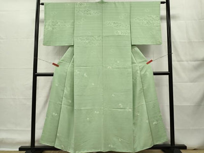 平和屋着物■上質な小紋　絞り　舞花地紋　薄萌葱色　正絹　逸品　DABH5027ea