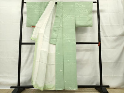 平和屋着物■上質な小紋　絞り　舞花地紋　薄萌葱色　正絹　逸品　DABH5027ea