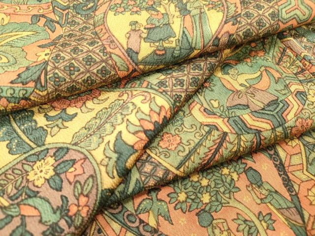 平和屋着物■上質な小紋　陶器更紗花文　鬼しぼ縮緬　正絹　逸品　DABH5031ea