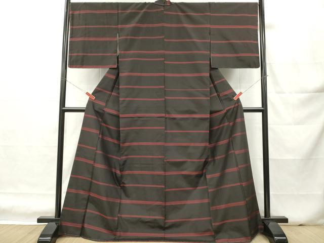 平和屋着物■上質な紬　横段文　ロング丈　正絹　逸品　DABH5034ea