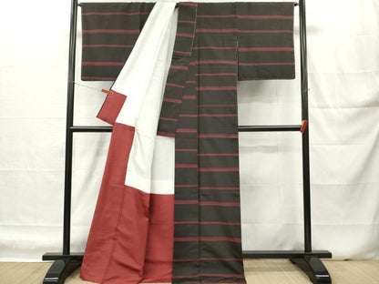 平和屋着物■上質な紬　横段文　ロング丈　正絹　逸品　DABH5034ea
