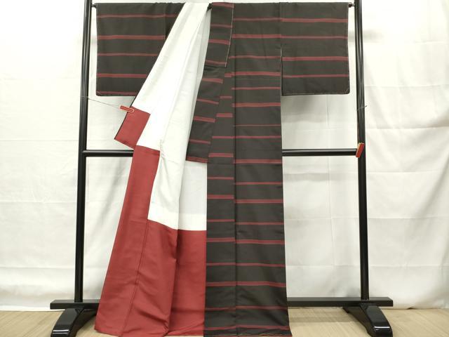 平和屋着物■上質な紬　横段文　ロング丈　正絹　逸品　DABH5034ea