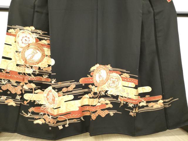 平和屋着物■豪華黒留袖　駒刺繍　鏡裏宝尽くし花文　松竹梅　金彩　正絹　逸品　DABH5037ea