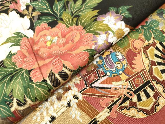 平和屋着物■豪華黒留袖　作家物　女人御簾花車文　松竹梅　金彩　正絹　逸品　DABH5040ea