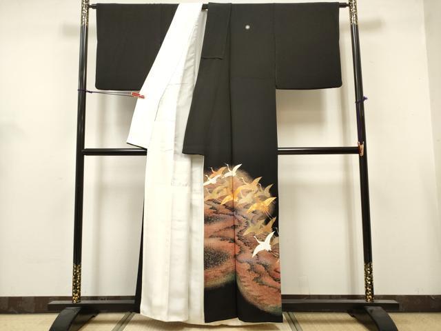 平和屋着物■豪華黒留袖　作家物　駒刺繍　流水飛鶴文　金彩　正絹　逸品　DABH5042ea