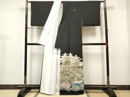 平和屋着物■豪華黒留袖　友禅　作家物　風景花松文　正絹　逸品　DABH5062ea