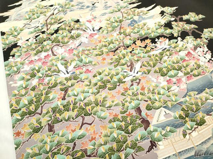 平和屋着物■豪華黒留袖　友禅　作家物　風景花松文　正絹　逸品　DABH5062ea
