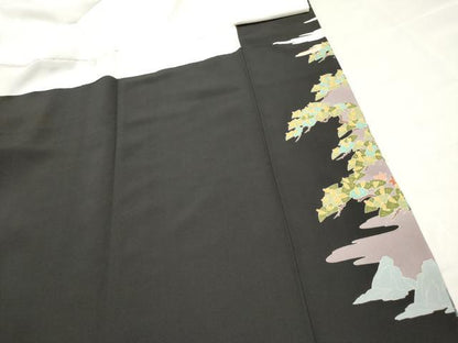 平和屋着物■豪華黒留袖　友禅　作家物　風景花松文　正絹　逸品　DABH5062ea
