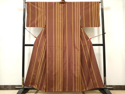 平和屋着物■本場縞大島紬　間道　正絹　逸品　DABH5065ea