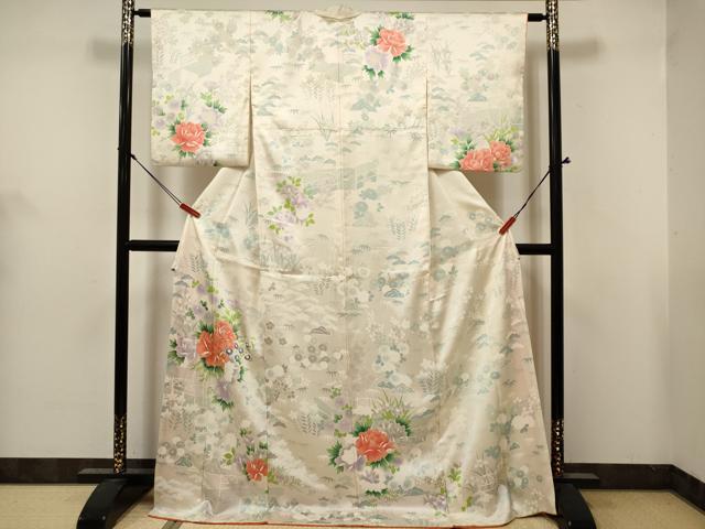 平和屋着物■訪問着　駒刺繍　風景花文　松竹梅　ロング丈　正絹　逸品　DABH5069ea