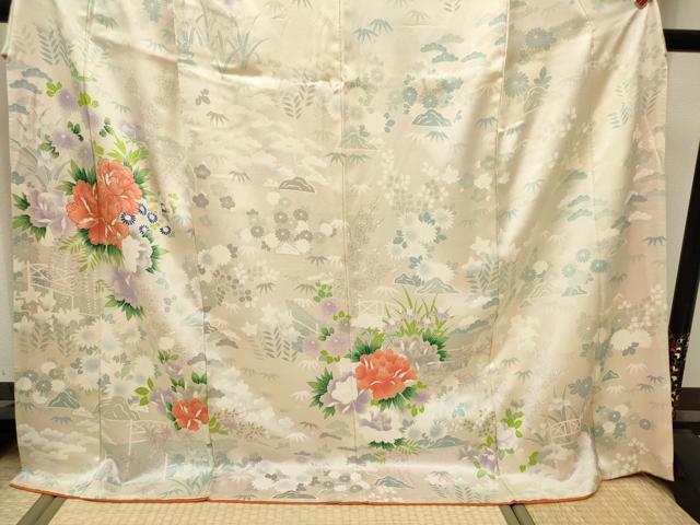 平和屋着物■訪問着　駒刺繍　風景花文　松竹梅　ロング丈　正絹　逸品　DABH5069ea