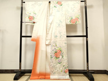 平和屋着物■訪問着　駒刺繍　風景花文　松竹梅　ロング丈　正絹　逸品　DABH5069ea
