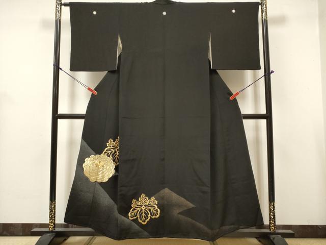 平和屋着物■豪華黒留袖　刺繍　桐菊文　金彩　正絹　逸品　DABH5074ea