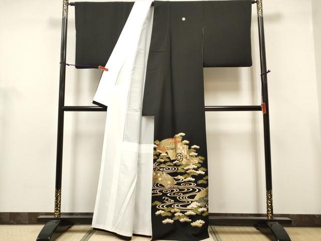 平和屋着物■豪華黒留袖　地紙重ね　流水松文　金彩　正絹　逸品　DABH5076ea
