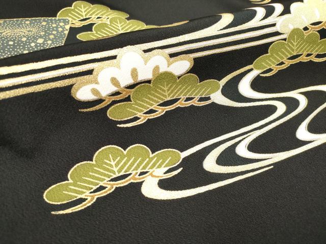 平和屋着物■豪華黒留袖　地紙重ね　流水松文　金彩　正絹　逸品　DABH5076ea