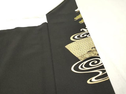 平和屋着物■豪華黒留袖　地紙重ね　流水松文　金彩　正絹　逸品　DABH5076ea