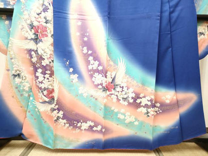 平和屋着物■豪華振袖　飛鶴花文　暈し染め　金彩　正絹　逸品　DABH5079ea