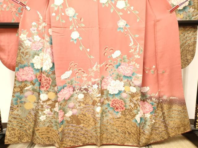 平和屋着物■豪華振袖　駒刺繍　枝垂れ桜　籬牡丹花文　暈し染め　金彩　正絹　逸品　DABH5081ea