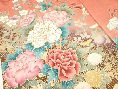 平和屋着物■豪華振袖　駒刺繍　枝垂れ桜　籬牡丹花文　暈し染め　金彩　正絹　逸品　DABH5081ea