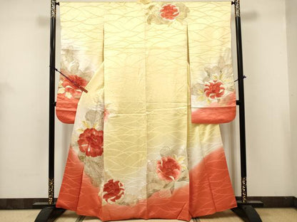平和屋着物■豪華振袖　駒刺繍　牡丹　暈し染め　金糸　正絹　逸品　DABH5083ea