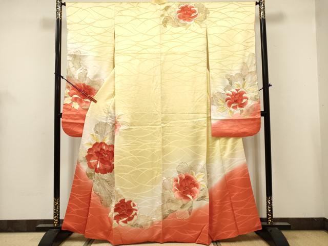 平和屋着物■豪華振袖　駒刺繍　牡丹　暈し染め　金糸　正絹　逸品　DABH5083ea