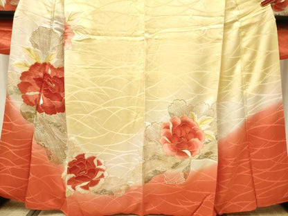 平和屋着物■豪華振袖　駒刺繍　牡丹　暈し染め　金糸　正絹　逸品　DABH5083ea