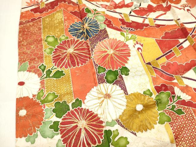平和屋着物■豪華振袖　駒刺繍　幔幕雲重ね花文　松竹梅　金彩　金通し地　正絹　逸品　DABH5084ea