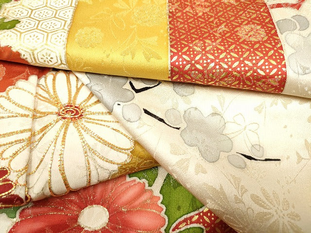 平和屋着物■豪華振袖　駒刺繍　幔幕雲重ね花文　松竹梅　金彩　金通し地　正絹　逸品　DABH5084ea