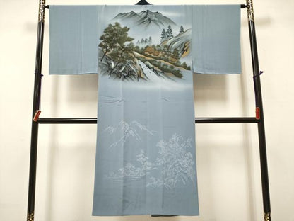 平和屋着物■男性　長襦袢　袷　手描き　風景松文　暈し染め　金彩　正絹　逸品　未使用　DABH5087ea