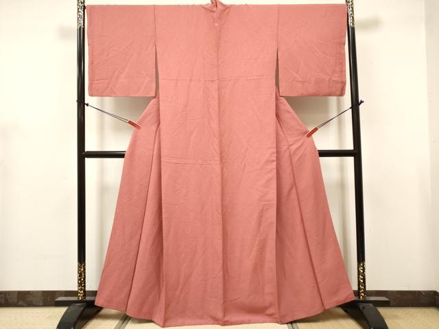 平和屋着物■上質な色無地　干割れ地紋　甚三紅色　正絹　逸品　DABH5089ea