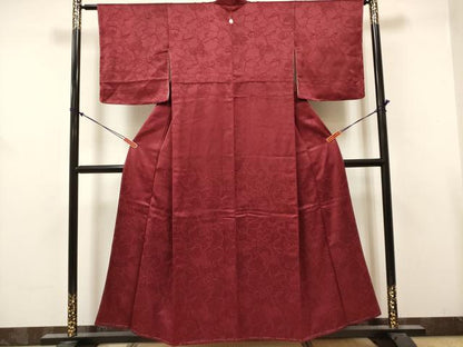 平和屋着物■上質な色無地　唐草地紋　葡萄茶色　正絹　逸品　DABH5090ea