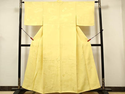 平和屋着物■上質な色無地　鼓風景地紋　黄支子色　正絹　逸品　DABH5092ea