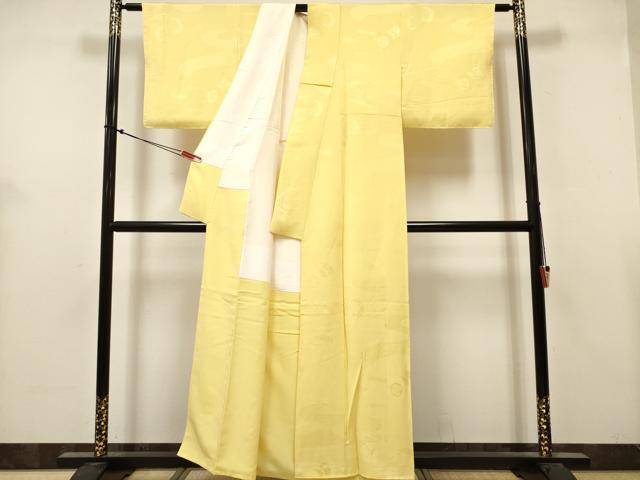 平和屋着物■上質な色無地　鼓風景地紋　黄支子色　正絹　逸品　DABH5092ea