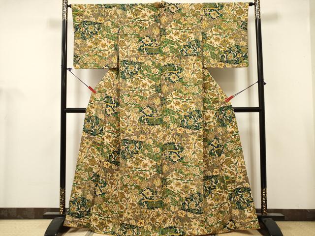 平和屋着物■上質な小紋　更紗花文　正絹　逸品　DABH5101ea