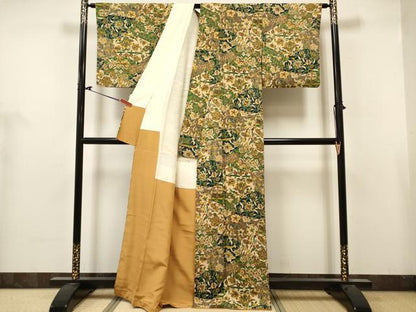 平和屋着物■上質な小紋　更紗花文　正絹　逸品　DABH5101ea