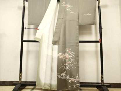 平和屋着物■訪問着　扇面枝垂れ桜花文　松竹梅　暈し染め　金彩　正絹　逸品　DABH5102ea