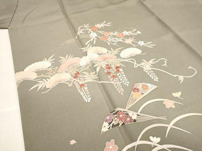 平和屋着物■訪問着　扇面枝垂れ桜花文　松竹梅　暈し染め　金彩　正絹　逸品　DABH5102ea