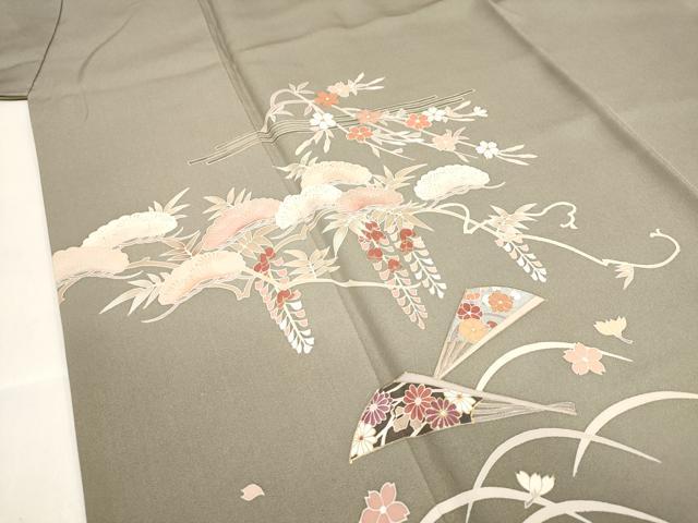 平和屋着物■訪問着　扇面枝垂れ桜花文　松竹梅　暈し染め　金彩　正絹　逸品　DABH5102ea