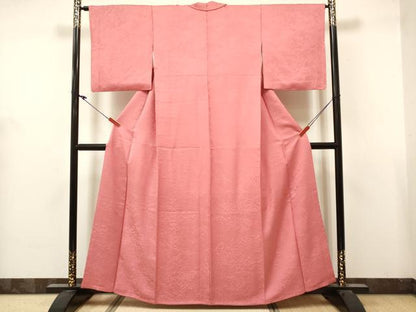 平和屋着物■上質な色無地　風景花地紋　真朱色　正絹　逸品　DABH5108ea