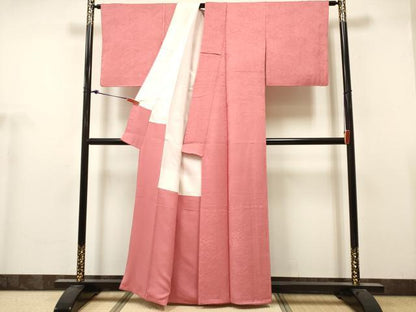 平和屋着物■上質な色無地　風景花地紋　真朱色　正絹　逸品　DABH5108ea