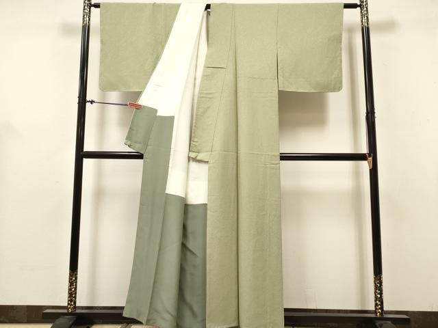 平和屋着物■上質な色無地　干割れ地紋　柳茶色　正絹　逸品　DABH5112ea