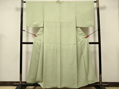 平和屋着物■上質な色無地　干割れ地紋　若菜色　正絹　逸品　DABH5118ea