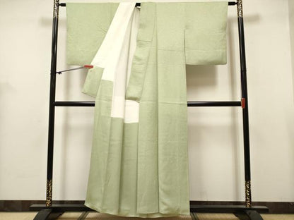 平和屋着物■上質な色無地　干割れ地紋　若菜色　正絹　逸品　DABH5118ea