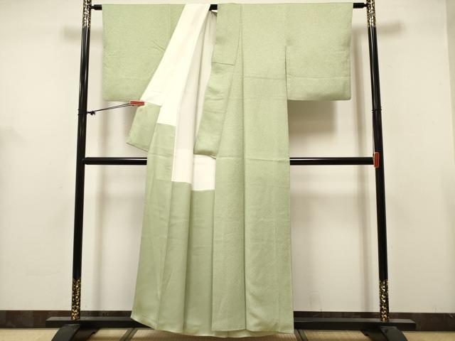 平和屋着物■上質な色無地　干割れ地紋　若菜色　正絹　逸品　DABH5118ea