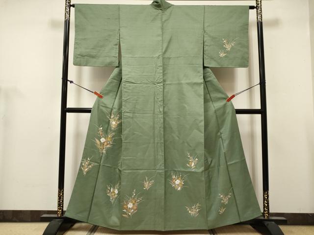 平和屋着物■訪問着　紬地　草花文　正絹　逸品　DABH5119ea