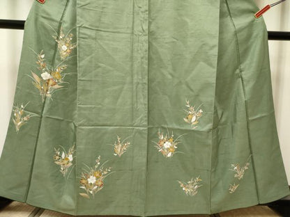 平和屋着物■訪問着　紬地　草花文　正絹　逸品　DABH5119ea