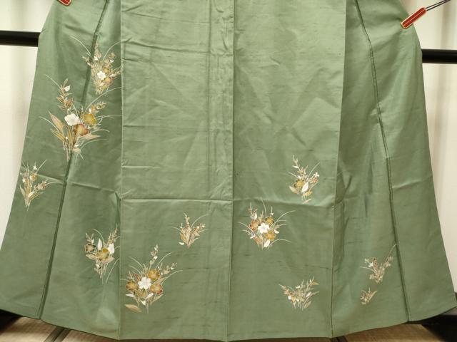 平和屋着物■訪問着　紬地　草花文　正絹　逸品　DABH5119ea