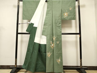 平和屋着物■訪問着　紬地　草花文　正絹　逸品　DABH5119ea