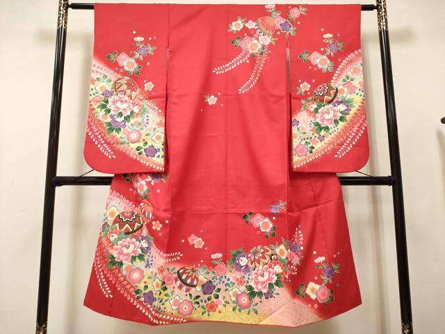 平和屋着物[]七五三　女の子　７歳　祝着　四つ身　花鞠文　暈し染め　金彩　DABH5121ea